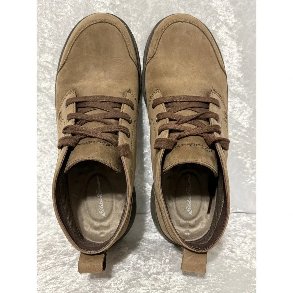 Eddie Bauer Mens Tan Brown Nubuck Leather Chukka Boots Vibram Soles Lace Up Sz 8